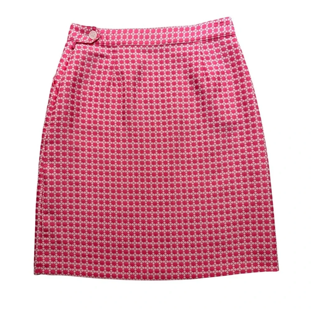 Brooks Brothers 346 Pink White Geometric Clover Pencil Skirt Size 2 Side Zip